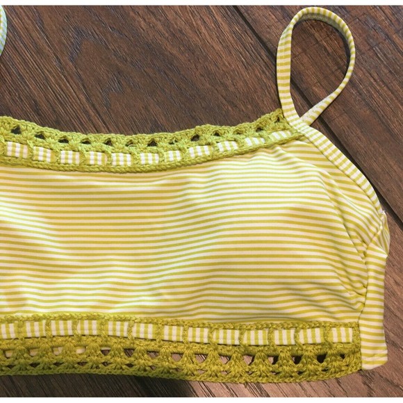 Juniors' Xhilaration Crochet Trim Bralette Bikini Top Green Stripe Small 720 - Picture 5 of 8